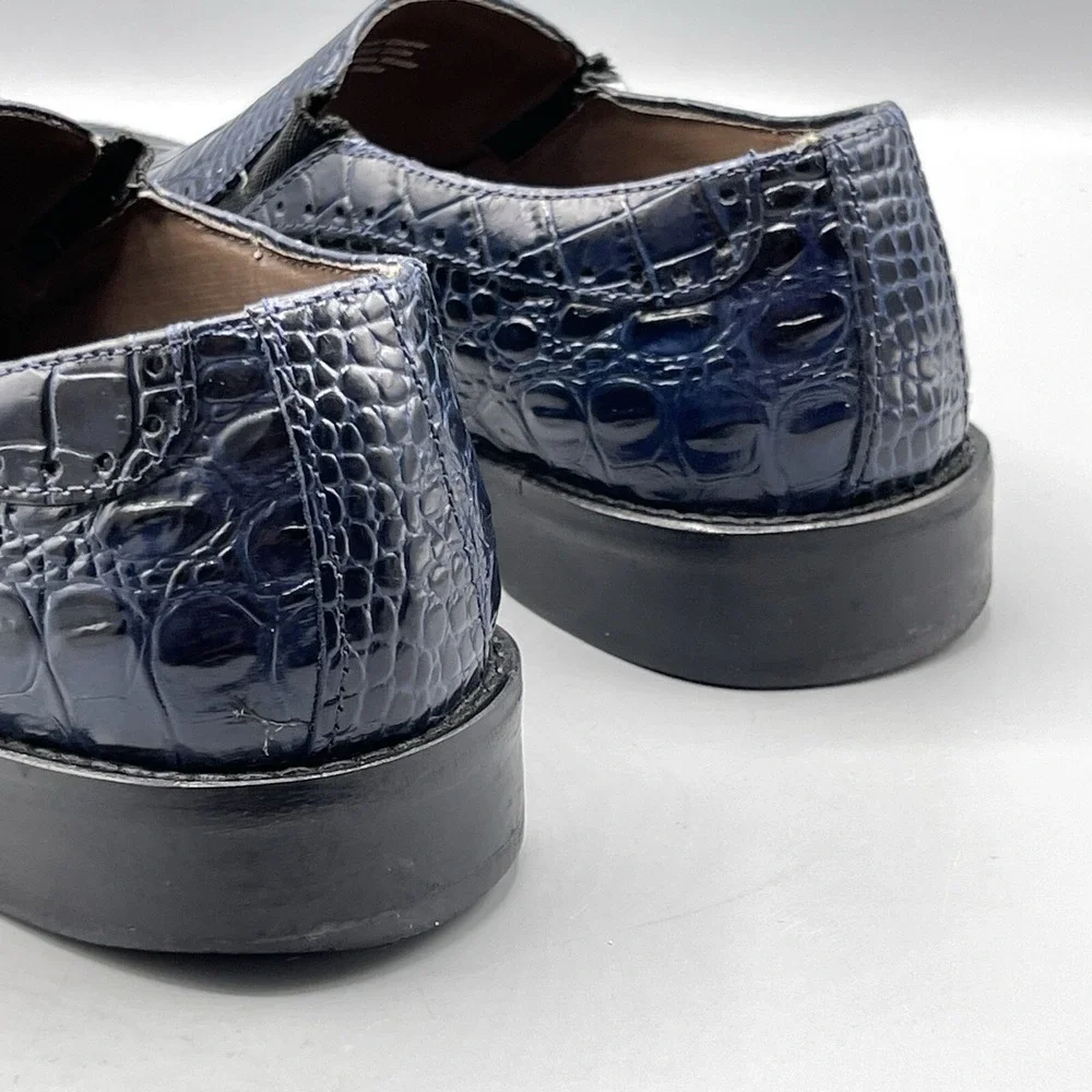 Stacy Adams Men's 7 Shoes Blue Slip On Leather Croc Print‎ Navy Tedesco 24903